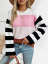 Color Block Round Neck Long Sleeve Sweater Trendsi Hanalas