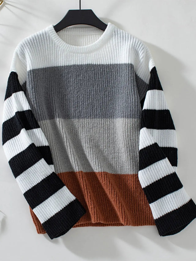 Color Block Round Neck Long Sleeve Sweater Trendsi Hanalas