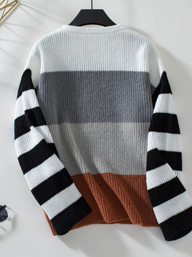 Color Block Round Neck Long Sleeve Sweater Trendsi Hanalas