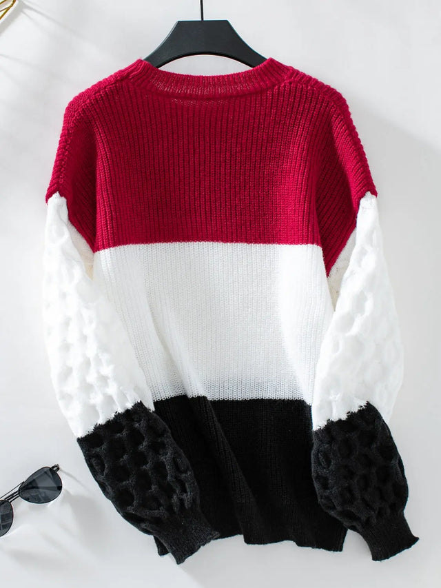 Color Block Round Neck Long Sleeve Sweater Trendsi Hanalas