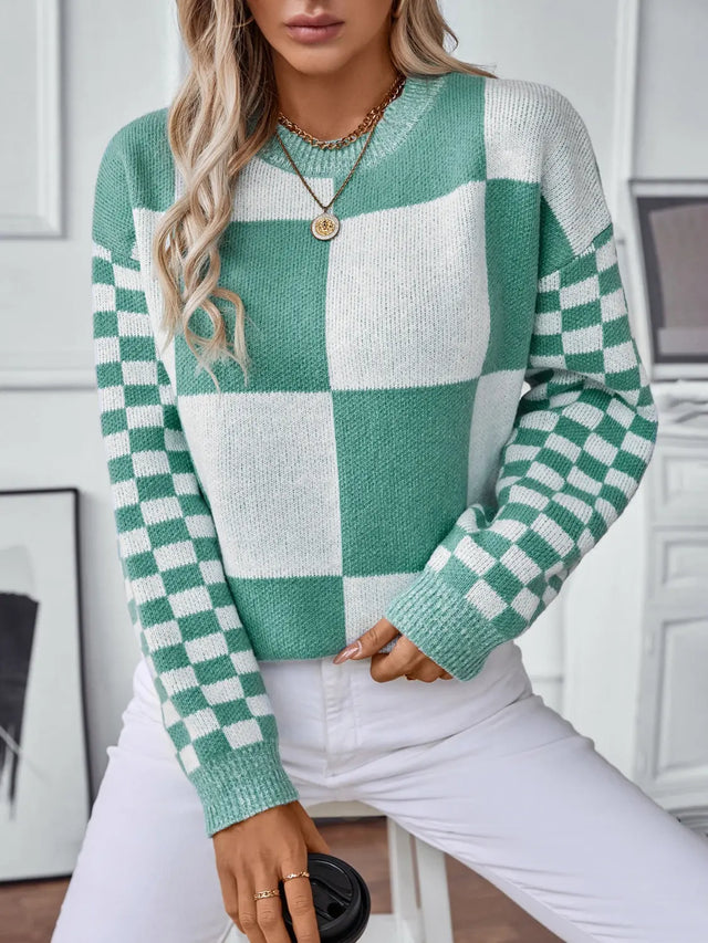 Color Block Round Neck Long Sleeve Sweater Trendsi Hanalas