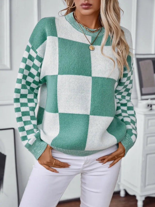 Color Block Round Neck Long Sleeve Sweater Trendsi Hanalas