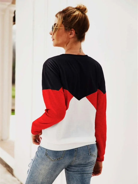 Color Block Round Neck Long Sleeve Top Trendsi Hanalas