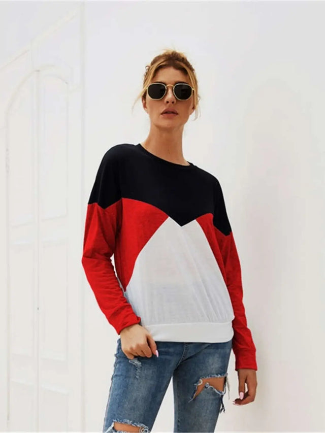 Color Block Round Neck Long Sleeve Top Trendsi Hanalas