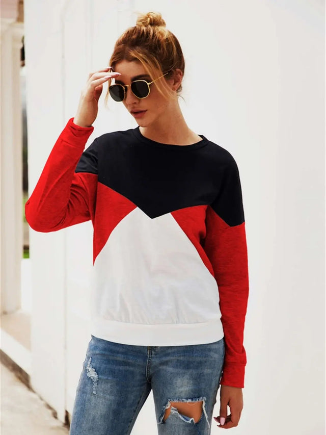 Color Block Round Neck Long Sleeve Top Trendsi Hanalas