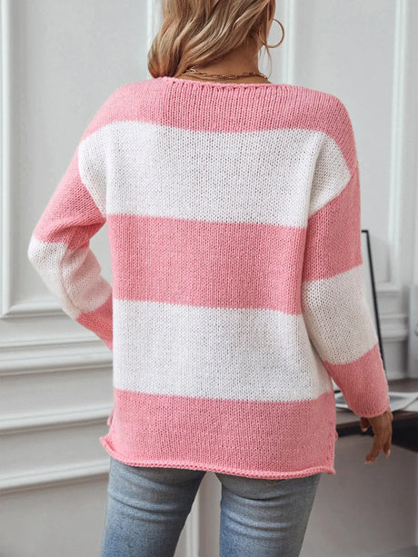 Color Block V-Neck Long Sleeve Sweater Trendsi Hanalas