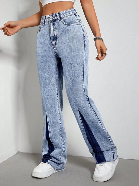 Contrast Bootcut Jeans with Pockets Trendsi Hanalas