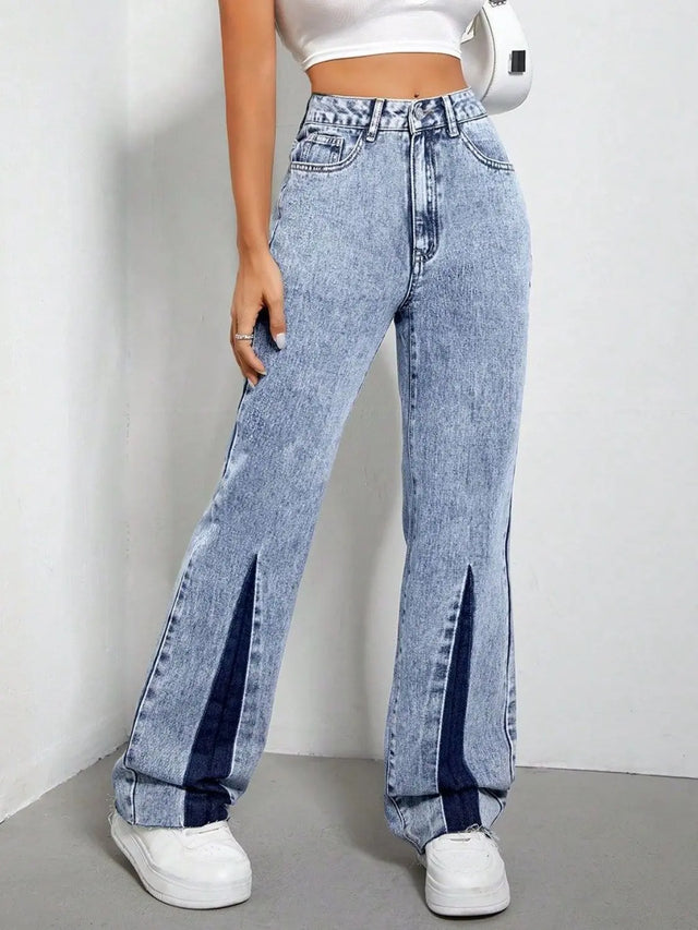 Contrast Bootcut Jeans with Pockets Trendsi Hanalas