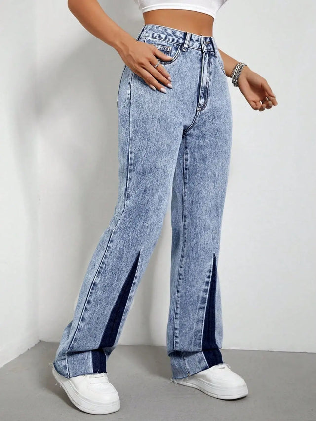 Contrast Bootcut Jeans with Pockets Trendsi Hanalas