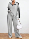 Contrast Collared Neck Long Sleeve Top and Pants Set Trendsi Hanalas