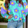 Contrast Flower Round Neck Long Sleeve Blouse Trendsi Hanalas