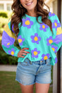 Contrast Flower Round Neck Long Sleeve Blouse Trendsi Hanalas