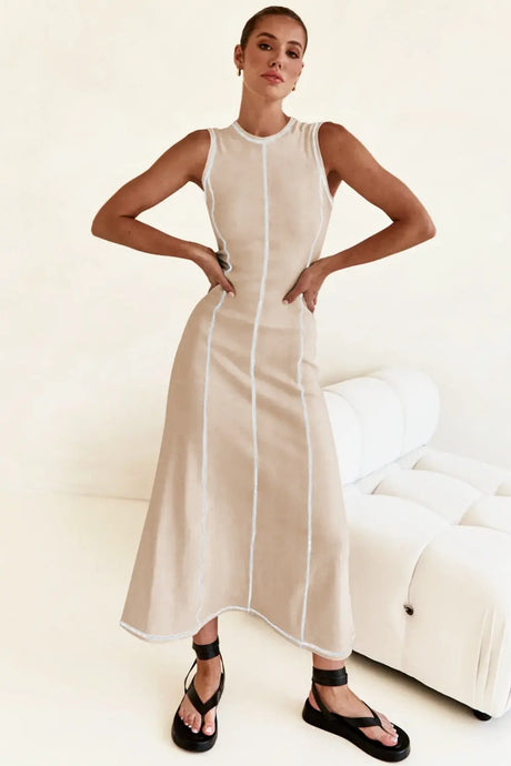 Contrast Stitching Maxi Tank Dress | Hanalas