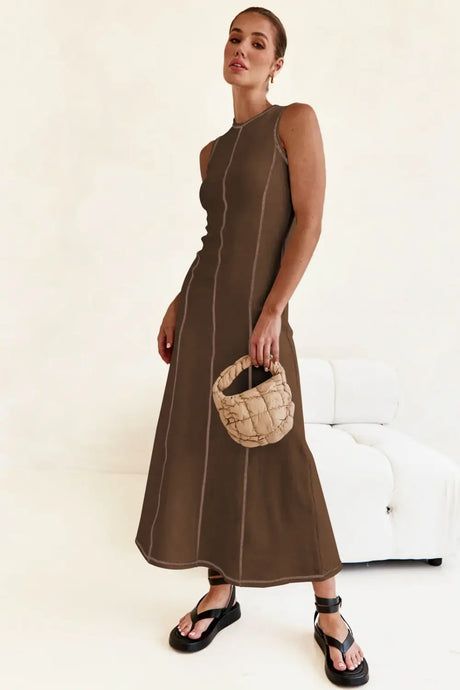 Contrast Stitching Maxi Tank Dress | Hanalas