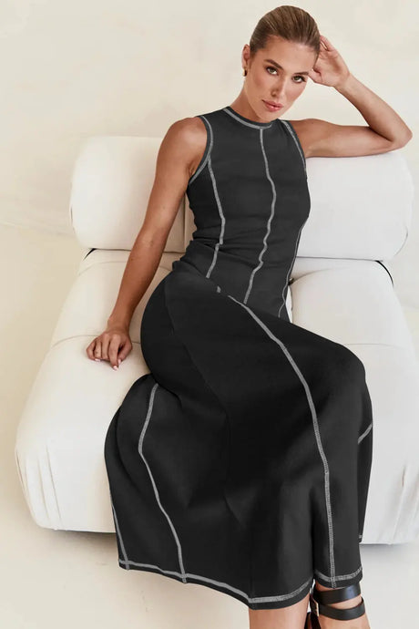 Contrast Stitching Maxi Tank Dress | Hanalas