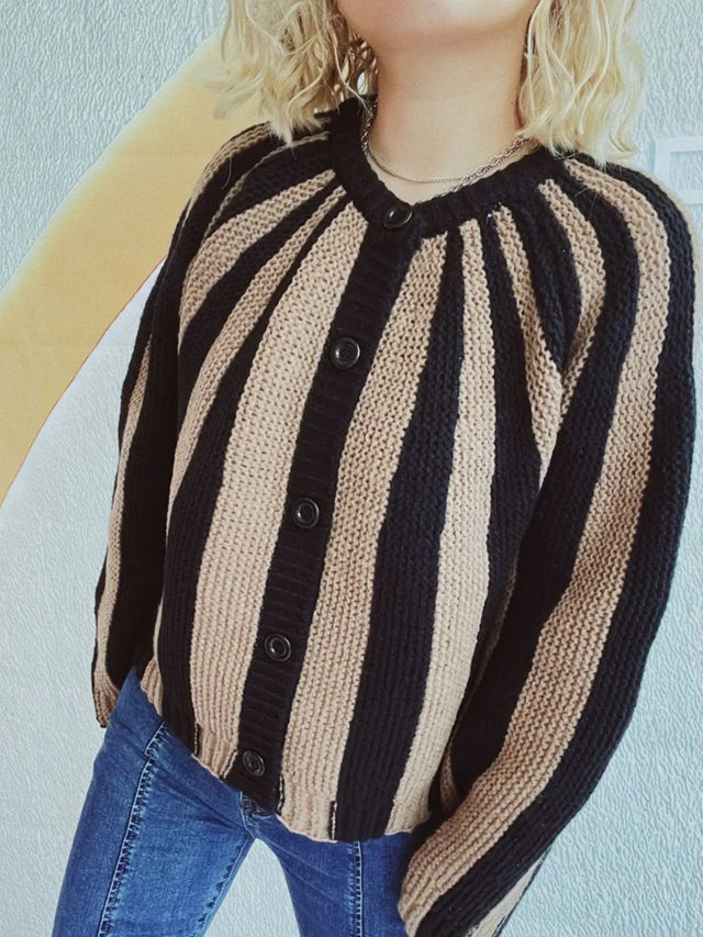 Contrast Stripes Button Down Long Sleeve Cardigan Trendsi Hanalas