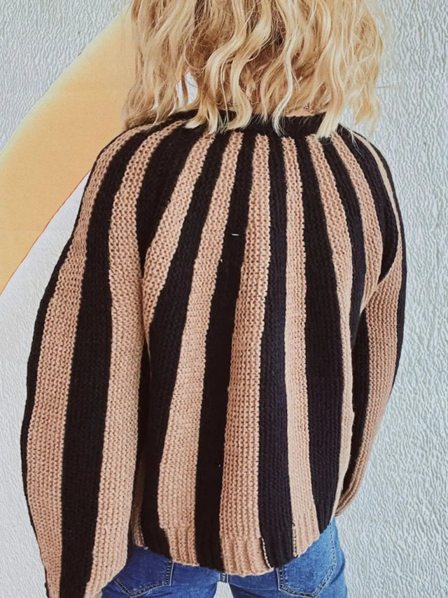 Contrast Stripes Button Down Long Sleeve Cardigan Trendsi Hanalas