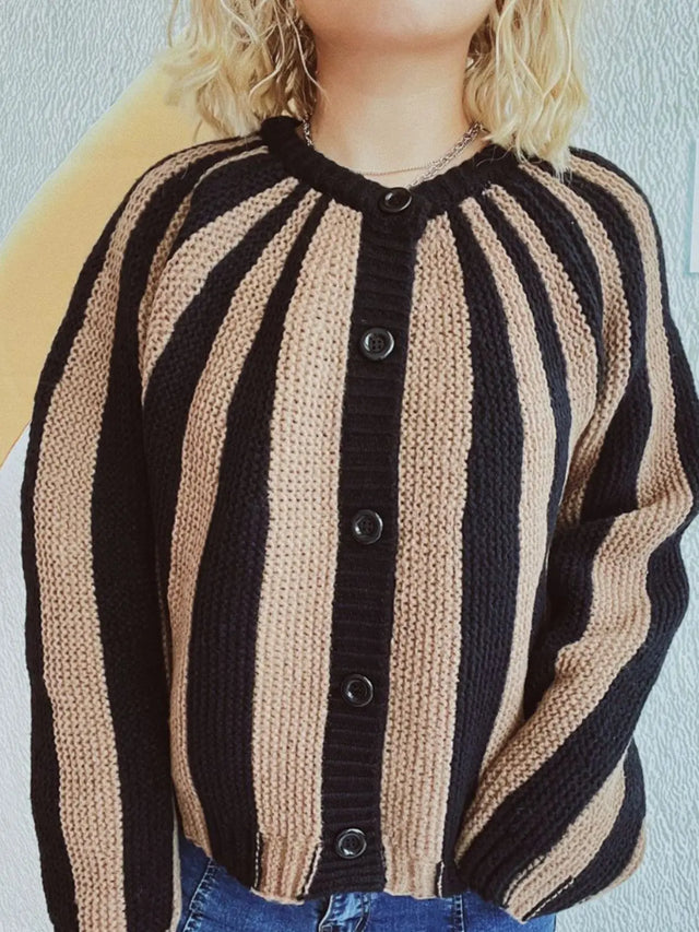 Contrast Stripes Button Down Long Sleeve Cardigan Trendsi Hanalas