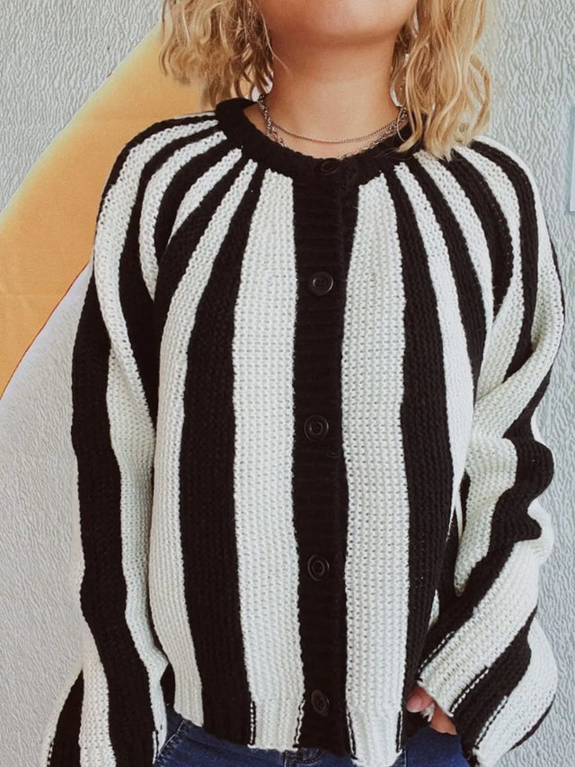 Contrast Stripes Button Down Long Sleeve Cardigan Trendsi Hanalas