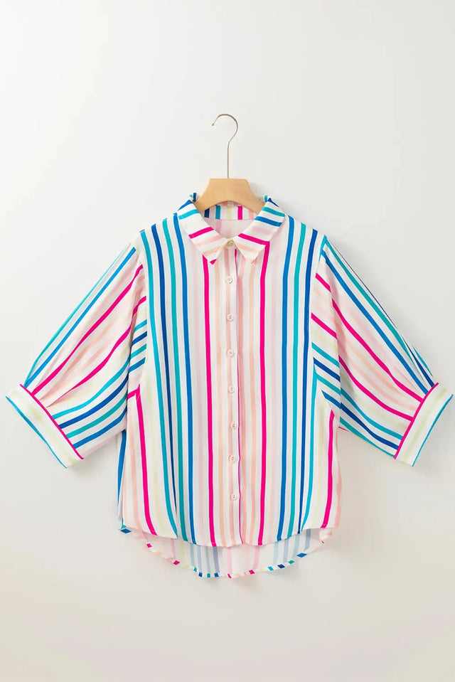 Contrast Stripes Collared Neck Button Up Shirt Trendsi Hanalas