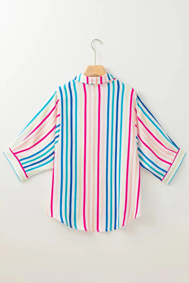 Contrast Stripes Collared Neck Button Up Shirt Trendsi Hanalas