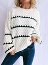 Contrast Stripes Round Neck Long Sleeve Sweater Trendsi Hanalas