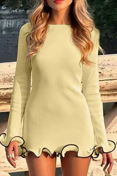 Contrast Trim Long Sleeve Mini Dress | Hanalas