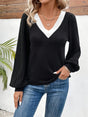 Contrast V-Neck Long Sleeve T-Shirt Trendsi Hanalas