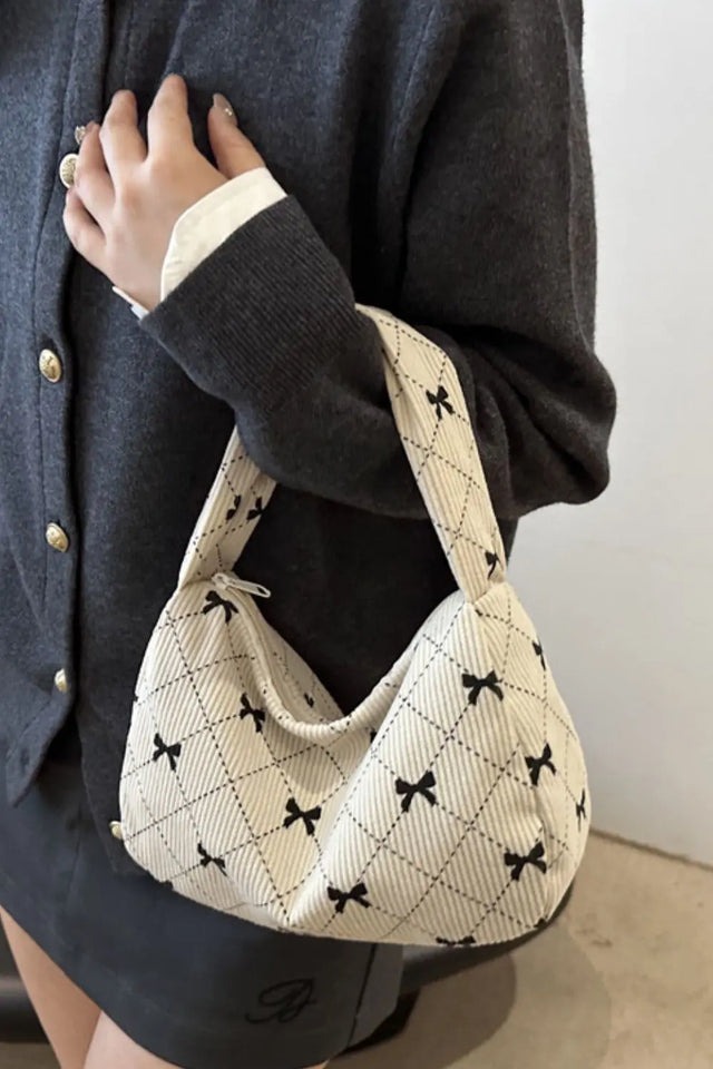 Corduroy Quilted Bow Handbag Trendsi Hanalas