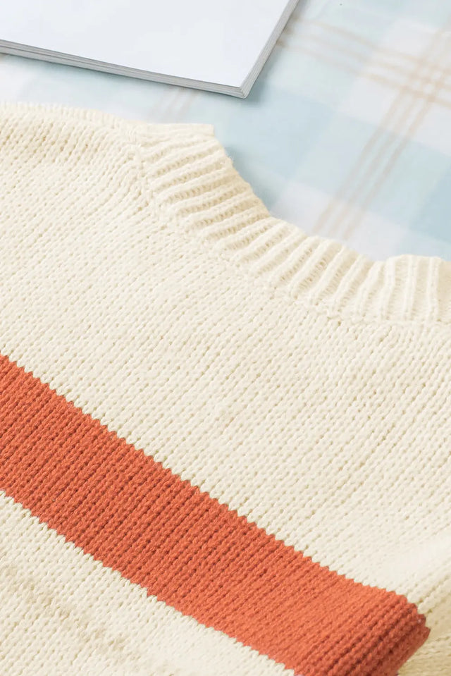 Crew Neck Drop-shoulder Striped Color Block Sweater Trendsi Hanalas