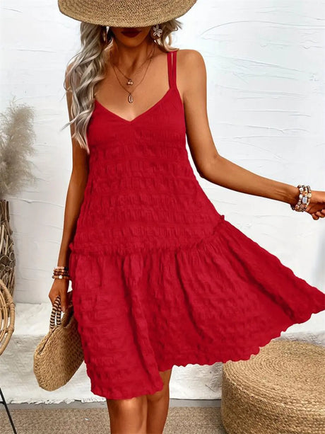 Crisscross Double Spaghetti Straps Tiered Cami Dress | Hanalas