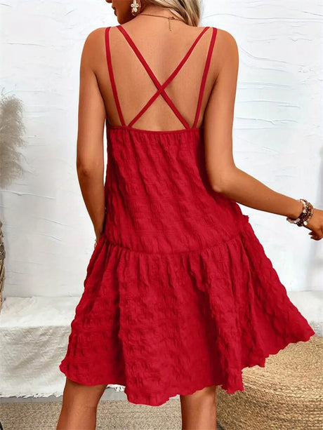 Crisscross Double Spaghetti Straps Tiered Cami Dress | Hanalas