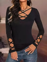 Cutout Crisscross Long Sleeve T-Shirt Trendsi Hanalas