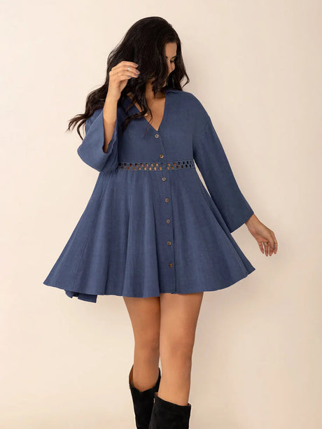 Cutout Johnny Collar Long Sleeve Mini Dress | Hanalas