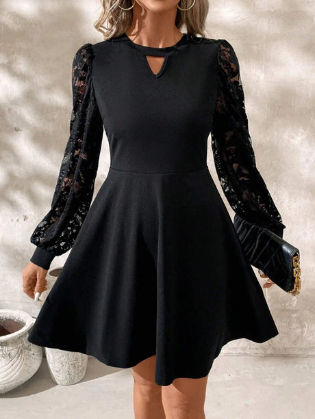 Cutout Lace Long Sleeve Mini Dress | Hanalas
