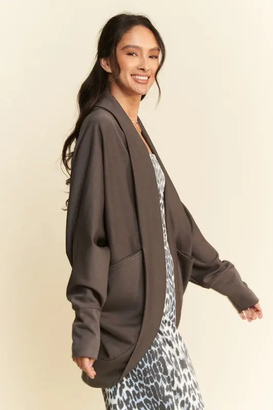 Davi & Dani Dolman Long Sleeve Open Front Jacket | Hanalas