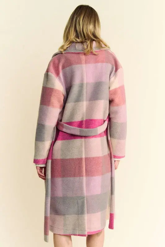 Davi & Dani Tied Color Block Collared Neck Coat | Hanalas