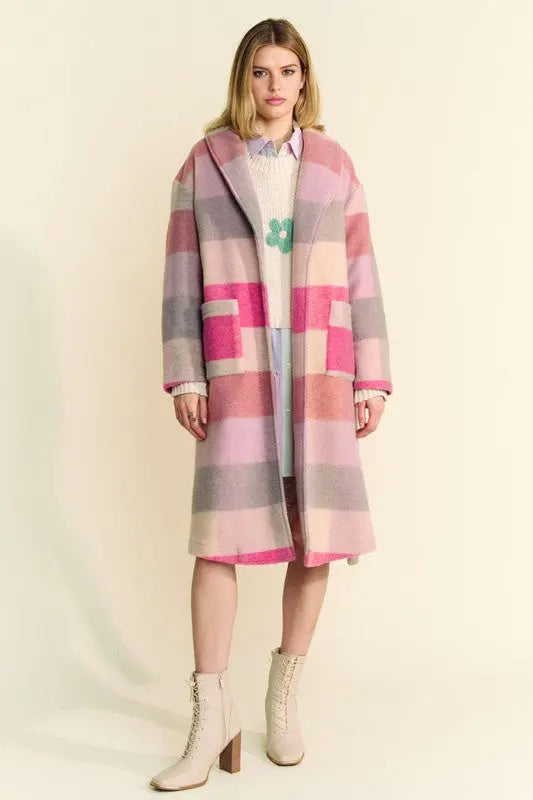 Davi & Dani Tied Color Block Collared Neck Coat | Hanalas