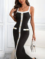 Decorative Button Contrast Trim Midi Dress | Hanalas