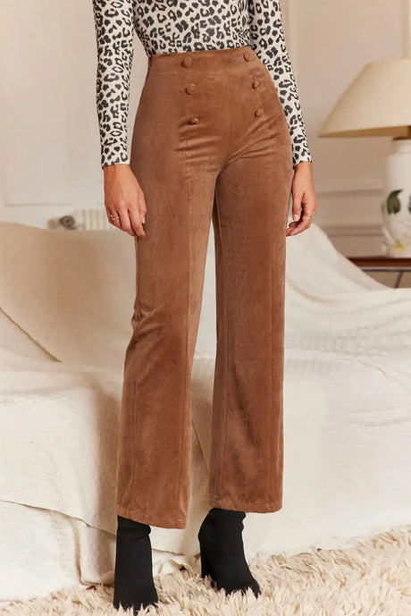 Decorative Button Straight Leg Pants Trendsi Hanalas