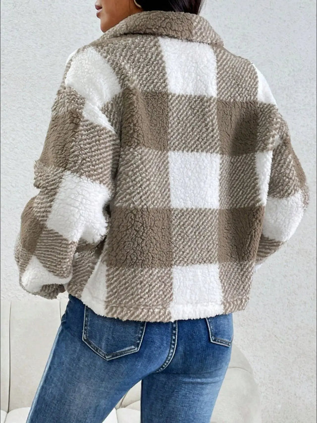 Decorative Pocket Flap Plaid Long Sleeve Jacket Trendsi Hanalas