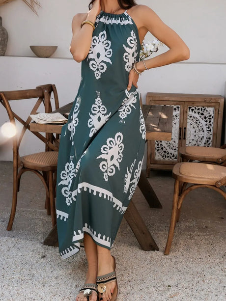 Devine Grecian Neck Printed Maxi Dress | Hanalas