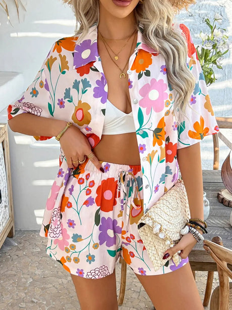 Devine Printed Button Down Shirt and Shorts Set | Hanalas