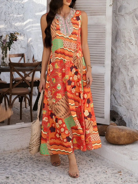Devine Printed Sleeveless Maxi Dress | Hanalas