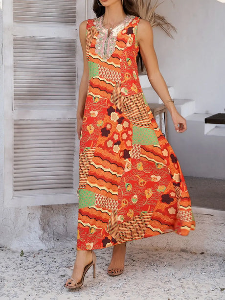 Devine Printed Sleeveless Maxi Dress | Hanalas