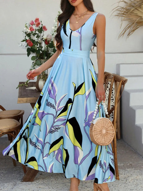 Devine  Printed Sleeveless Maxi Dress | Hanalas