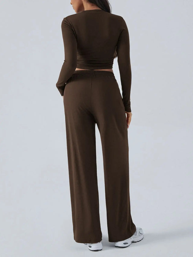 Devine Round Neck Long Sleeve Top and Pants Set Trendsi Hanalas