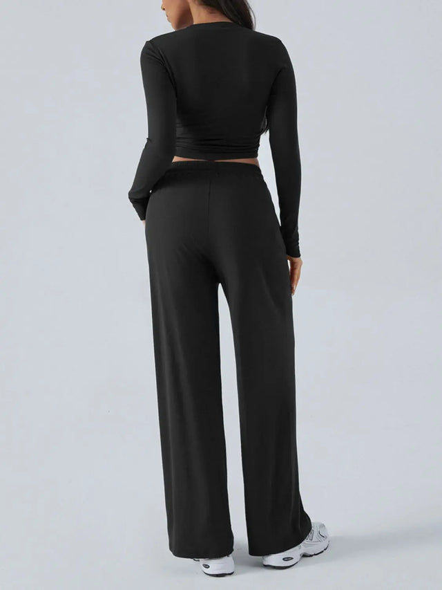 Devine Round Neck Long Sleeve Top and Pants Set Trendsi Hanalas