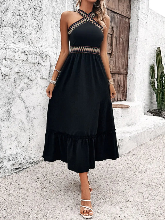 Devine Ruffled Slit Sleeveless Midi Dress | Hanalas