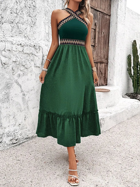 Devine Ruffled Slit Sleeveless Midi Dress | Hanalas